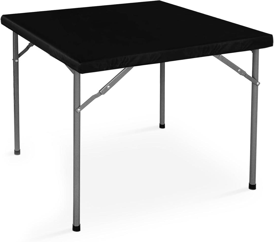 LUSHVIDA Vinyl Card Tablecloth with Flannel Backing 36x36 inch - Waterproof Plastic Picnic Table Cover for Square Folding Table Cloth with Elastic Corners, Black