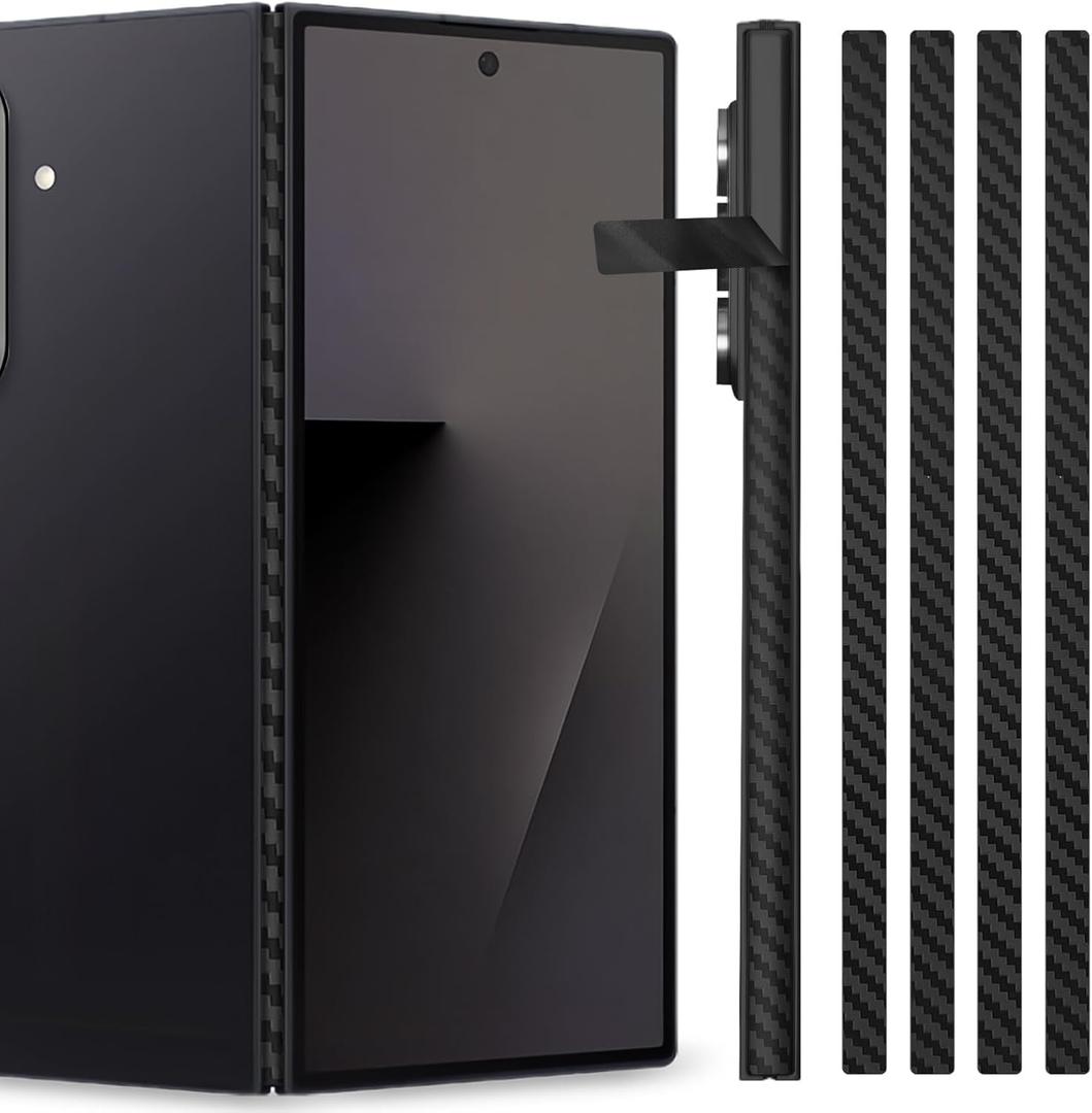 4 Pack for Samsung Galaxy Z Fold 7 Hinge Skin Wrap Using 3M Protector Phone Film Sticker Carbon Fiber Flexible Vinyl Thin Decal Protective for Side HD Clear (Black Carbon Fiber)