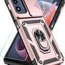 SunStory Phone Case for Motorola Moto G Play 2024 Case with HD Screen Protector & Slide Camera Cover & Kickstand, [Military-Grade] Phone Case for Moto G Play 2024 (Rosegold)