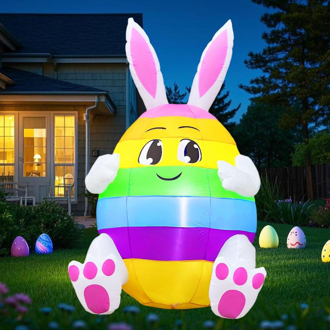 5FT Easter Inflatables Outdoor Decorations Inflatable Bunny with Built in LED Lights, Cute Rabbit Blow Up Yard Decoration for Lawn Garden Holiday Party