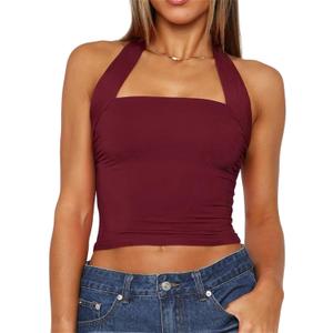 TiulZial Women Sexy Halter Neck Backless Tank Top Open Back Sleeveless Slim Fit Y2k Summer Tops (Red, M)