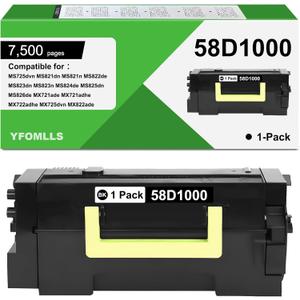 58D1000 Black Toner Cartridge Compatible for Lexmark 58D1000 58D1H00 Toner for MS823 MS821 MS725 MS822 MS824 MS825 MS826 MX721 MX722 MX725 MX822 MX824 MX826 Laser Printers(1 Pack,7,500 Pages)