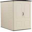 Rubbermaid Large Vertical Resin Outdoor Storage Shed With Floor (6.2 x 4.6 Ft), Weather Resistant, Beige/Brown, Organization for Home/Backyard/Garden Tools/Lawn Mower/Bike Storage/Pool Supplies
