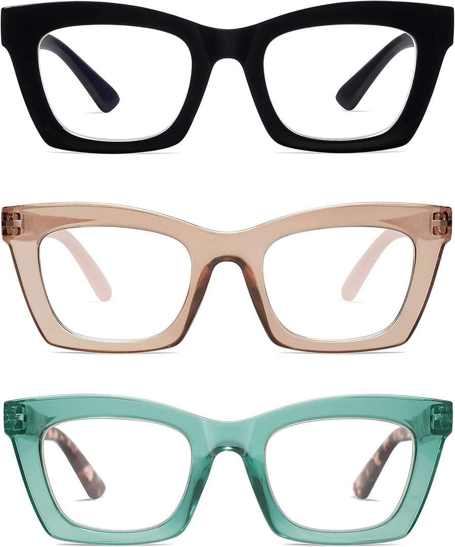 AMOMOMA Trendy Oversized Blue Light Stylish Readers for Women,Retro Square Cute Sturdy Computer Womens Reading Glasses AM6042