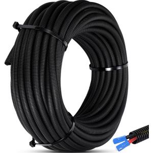 Sasylvia 1.5'' x 20 ft Split Wire Loom Cord Protector Tubing Split Conduit Protector Tubing Convoluted Tube Flexible Electrical Wire Cover Protective Sleeves (Black)