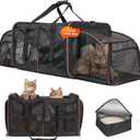 Large Cat Carrier for 2 Cats with 2 Litter Boxes, A.FATI Expandable Foldable Double Pet Carrier with Removable Divider, Breathable Mesh Oxford Cat Travel Crate for Car/Camping/Vet, Black