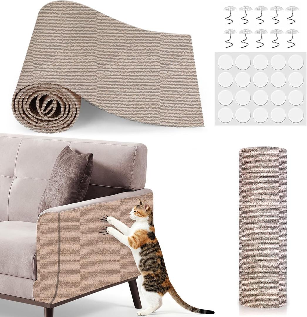 78.7"x15.8" Cat Scratch Mat, Adhesive Cat Scratch Pad for Furniture, DIY Cats Scratch Furniture Protector for Furniture, Sofa, Couch, Covering Cat Scratching Post Replacement Pads, Light Khaki