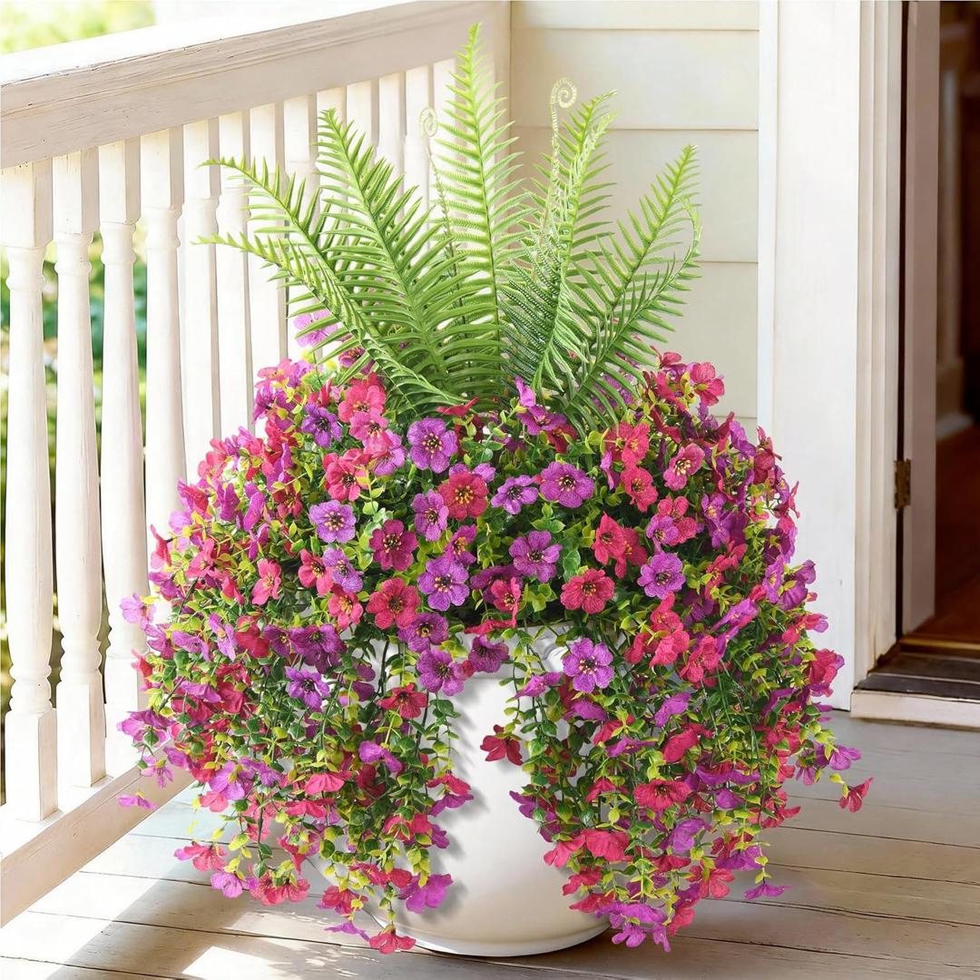 INQCMY Artificial Fake Hanging Flowers with Fake Fern for Outdoors UV Resistant Artificial Plants Spring Decor Look Real Faux Flowers for Outside Home Planter Porch Patio Decor