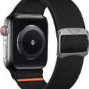 Longhorn Buckle Apple Watch Band - Adjustable Elastic Nylon Strap for Apple Watch 38 40 41mm 42 44 45mm, Adventure-Ready Breathable Comfortable for Men Women (Black, 38/40/41mm)