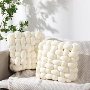 Wenqik 2 Pcs Knot Pillow Soft Throw Pillow Home Decoration Cushion Square Office Knotted Plush Throw Cushion for Living Room Bedroom Sofa Couch Living Room Decor, 12'' x 13''(Ivory)