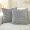 YSTELLAA Set of 2 Corduroy Decorative Throw Pillow Covers 20x20 Inch, Boho Striped Pillow Covers Farmhouse Home Decor for Sofa Living Room Couch Bed,Light Gray