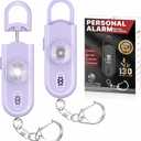 Personal Safety Alarm Keychain for Women 2PCS -130 dB Loud Siren with SOS Strobe Light, Flashlight, Double Speakers, Safe Defense Key Chain for Girls Kids Elders Emergency Call (Lavender)
