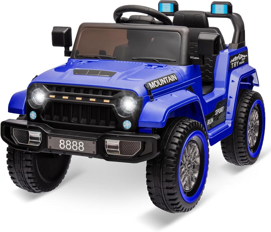 12V Kids Ride On Truck Car, Battery Powered Electric Vehicle Toy w/Parent Remote Control, Spring Suspension, 3 Speeds, LED Light, Music & Horn, Electric Cars for Kid, Gift for Boy Girl, Dark Blue