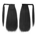 Long Yaki Straight Ponytail Extension for Black Women 20 Inch Natural Black Wrap Around Magic Paste Synthetic Clip in Ponytail Thick Kinky Straight Hair Pony Tail for Daily Use (1B)
