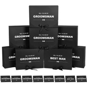 8Pack Groomsmen Proposal Box with Card (7 Groomsmen Boxes,1 Best Man Box) , 10.67.93.1 Inch Groomsmen Gift Box with Ribbon, Will You Be My Groomsman Box, Wedding Gift Box for Groomsmen Proposal Gift