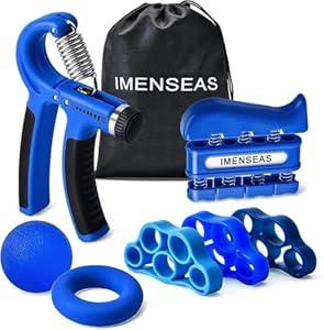 IMENSEAS Grip Strength Trainer 7 Pack Adjustable Hand Gripper, Finger Stretcher Resistance Extensor Bands, Finger Exerciser, Grip Strength Ring & Stress Ball, Hand Grip Strengthener, Navy 