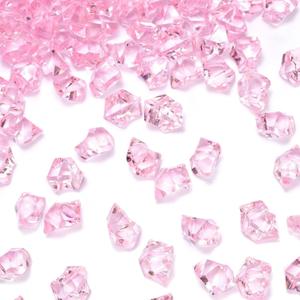 DomeStar Pink Fake Ice, 150PCS Acrylic Fake Diamonds, Plastic Crystals Gems, Vase Fillers DIY Craft Makeup Brush Rocks Wedding Party Table Centerpieces Scatter Decorations