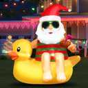 Christmas Inflatable Outdoor Decoration Blow Up 4.5ft Hawaii Santa take Coco Drink Inflate Xmas Decor Cute Blow Up Duck Santa Claus with LED for Outside Yard Garden Lawn Party Decor