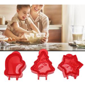 Holiday Christmas Pie Mini Dough Presser for Baking Party Potluck Hand Thanksgiving Christmas Holiday Cookie Maker with Christmas tree mittens Star Shapes(3pcs)