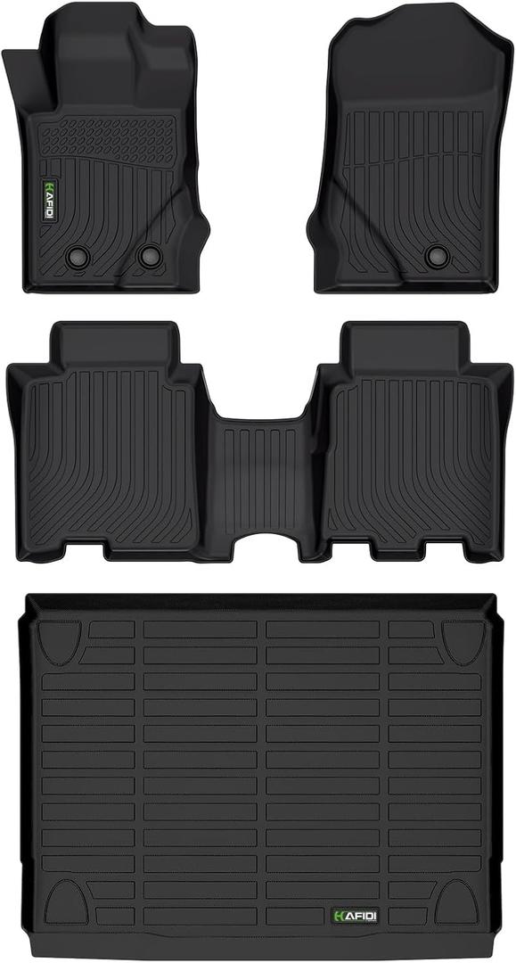HAFIDI Floor Mats & Cargo Liner Set Fit for 2021-2024 2025 2026 Ford Bronco 4 Door (Not Sport Models) All Weather Protection TPE Anti-Slip Automotive Full Set Floor Liners Custom Accessories - Black