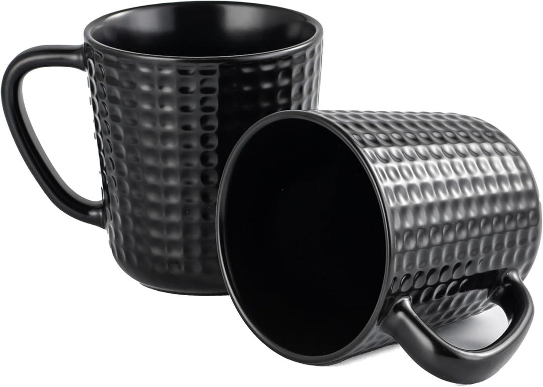 Large Coffee Mugs, 20 oz Ceramic Coffee Cups with Handle, Porcelain Big Tea Cups for Office and Home, for Latte Cocoa Dishwasher and Microwave Safe, 2PCS, Black