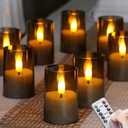 Flameless Small Tea Light LED Candles, Acrylic Battery Operated Votive 1.7" x2.5" with Remote Control and Timer, Tealight Grey Flickering Warm Light Pack of 8 Electric Long Lasting (Gray)