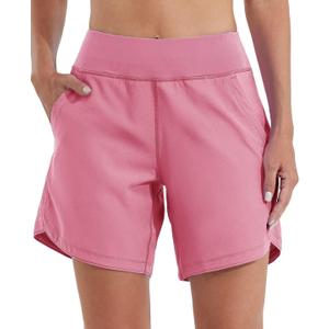 Willit Women's 5" Swim Board Shorts Quick Dry Beach Swimming Shorts UPF 50+ High Waisted Liner Pockets (18, Peach)