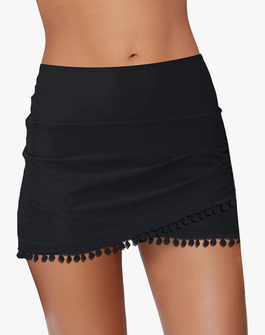 GRAPENT Women's High Waisted Bikini Bottoms Ruched Swimsuit Tulip Hem Swim Skirt M