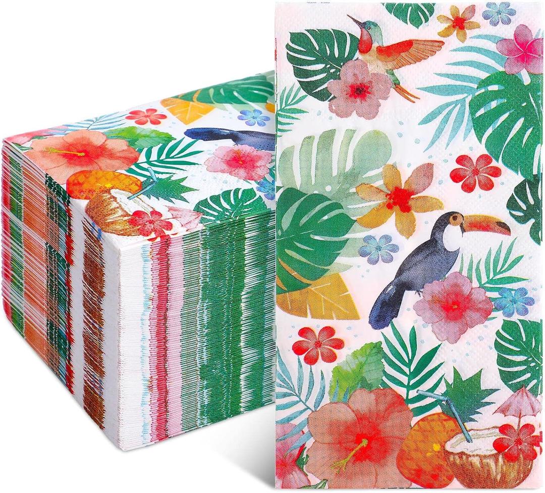 100 Pcs Tropical Party Cocktail Napkins 3 Ply Hawaiian Summer Paper Napkins for Hawaiian Jungle Beach Birthday Holiday Party Tableware Decor Supply
