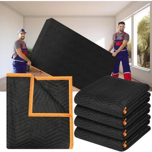 Aliceset 4 Pcs 80 x 144'' Extra Large Moving Blankets Heavy Duty Packing Blankets Quilted Shipping Furniture and Storage Pads Thick Furniture Pads for Wrapping Moving Protecting Supplies, Black