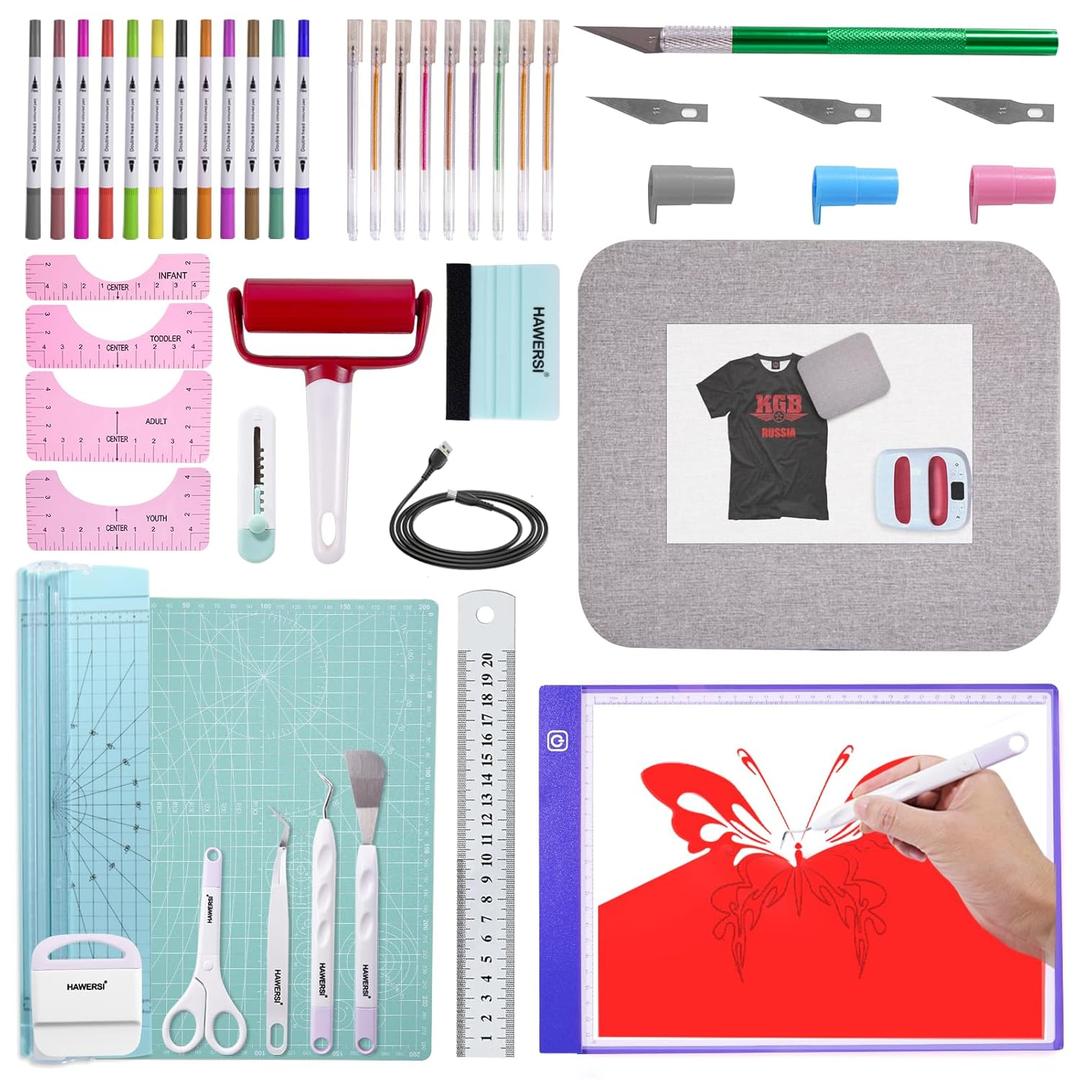 41Pcs Ultimate Tool Set for Cutting Machine,Accessories Bundle with Weeding Tool for Vinyl, LED Light Pad,T-Shirt Ruler,12'' Paper Cutter,Heat Press Mat,Cutting Mat,Starter Kit for Craft Projects