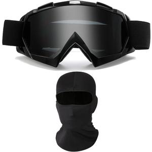 Motorcycle Goggles with Face Mask, Windproof Dirt Bike Racing Ski Goggles Protective Safety Glasses with Balaclava (Black)