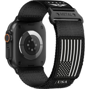 Rugged Nylon for Apple Watch Ultra 2/ Ultra 3 Band Series 11/10/9/8/7/6/5/4/3/SE iWatch Bands Men,Soft Woven Stars-Stripes Flag Wristbands Strap for Apple Watch Ultra 3/2/1 49mm 46mm 45mm 44mm 42mm