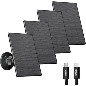 2W Solar Panel for Security Camera Outdoor, USB/USB-C Charger with IP65 Waterproof, 360 Adjustable Mount & 7.2ft Cable, Compatible with Rechargeable Battery Cameras (4 Pack, Black)