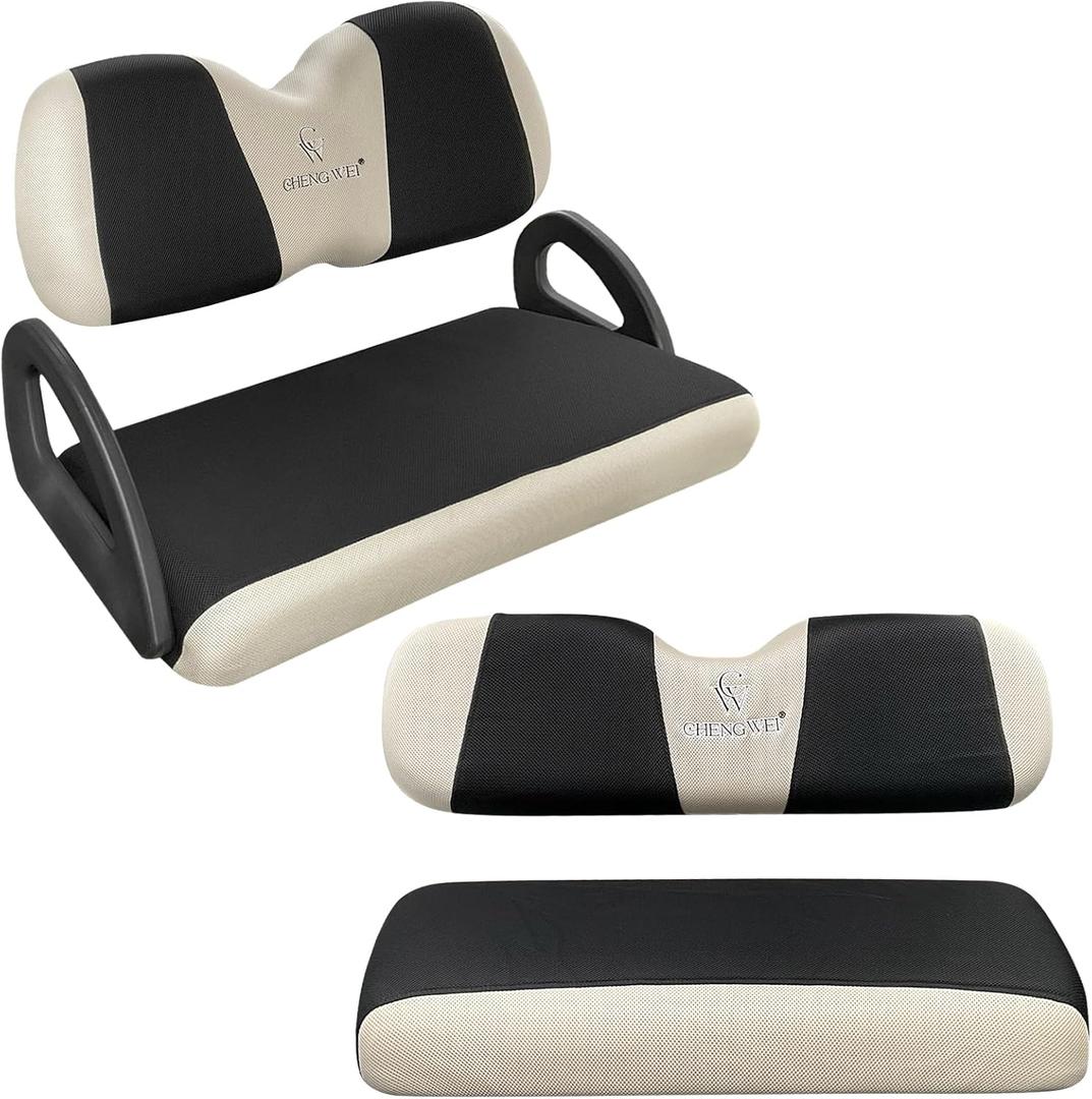 Golf Cart Seat Covers Kit,Front and Rear Seat Covers for Club Car Precedent Tempo and Yamaha G29 Seat Covers Ordinary Seat,No Stapler Required, Sandwich MaterialBlack&Beige
