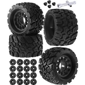 RC Truck Tires Wheel for 1/10 Big Rock Granite Vortek/Stampede Rustler Hoss/L0s1 Rc 4wd,RC Wheels Tires 12mm/14mm Hex,Black