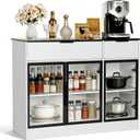 Buffet Cabinet with Drawers, Buffet Storage Cabinet with Transparent Glass Doors, Kitchen Supplies Storage Cabinet, Wooden Coffee Bar Table for Dining Room,Living Room Entrance, White