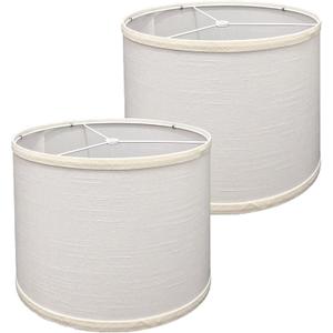Drum Lamp Shades Set of 2,Hand Crafted Lampshades, Linen Fabric Lampshades for Table &Floor Lamps, 13" Top x 13" x 10" (Spider Fitter),Easy Assembly Required,13 Inches (White)