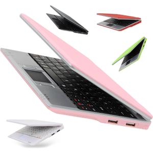 7 Inch Portable Mini Computer Laptop PC Netbook for Kids Android 12 Quad Core 32GB WiFi Built in Camera YouTube Flash Player (Pink)