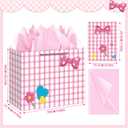 3 x 13" Large Pink Bow Birthday Gift Bag (Including Card, Tissue Paper, Envelope And Sticker), Pink-Themed Birthday Party Supplies, Suitable For Girls' Birthdays, Baby Showers, Weddings And Bridal Showers