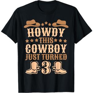 3yr Birthday Cowboy Western 3 Year Old Boy Kids 3rd Birthday T-Shirt S