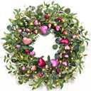 Waipfaru 24 Inch Valentines Day Wreath, Valentines Wreaths for Front Door with Pink&Red Hearts and Eucalyptus Leaves, Valentine Wreath for Valentines Day Decorations Wedding Door Outside Decor
