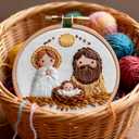 QZAVIRE Nativity Scene Embroidery kit, Christmas Cross Stitch Kit with Wooden Hoop All-Inclusive Supplies Easy Embroidery Starter for Beginners Adults Holiday Home Decor DIY Hand Gift