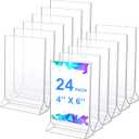 Yulejo 24 Pack Acrylic Sign Holder, Plastic Clear Table Display Holder Double Sided Menu Display Stands T Shaped Card Picture Frames for Office, Weddings, Meetings, Hotels, Restaurants (4 x 6 Inches)