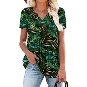 BETTE BOUTIK Womens Short Sleeve Tunics V Neck Button Down Shirts Blouse Tops Pullover S-3XL (L)