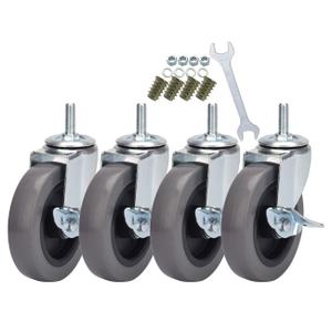 DICASAL Stem Casters with Imperial 3/8-16x25mm Stem Thread Heavy Duty and Highly-Elastic TPR Wheels Mute Castors with Side Brakes Pack of 4 (4 Inch)
