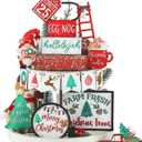 Christmas Tiered Tray Decor Set Christmas Wooden Sign Decor Rustic Farmhouse Gnome Snowflakes Table Sign for Bedroom Desk Office Party Supplies