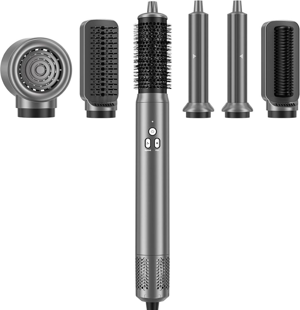 AOMEES Professional Hot Air Styler & Drying System, 6 in 1 Powerful Hair Dryer Brush  Styling Without Heat Damage, with Air Curler, Hair Dryer, Volumizer Brush, Hair Straightener Brush, Smooth Comb