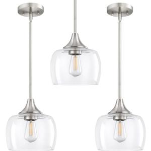 3 Pack 1 Light Semi Flush Mount Ceiling Light Pendant Light Fixture,Modern Handblown 7.3" Clear Glass Shade Classic for Brushed Nickel Finish Farmhouse Entryway Dining Room Kitchen Island