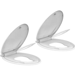 2-Pack 19" Elongated Potty Training Toilet Seats, Built-In Toddler Function with Stable No-Wiggle Design, Easy Install Detachable Seats for Child and Adult